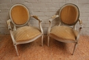 Louis XVI style arm chairs in paint wood, France 1920