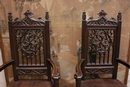 Gothic style Arm chairs in Oak, France 19th century