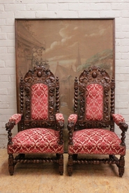 Pair oak hunt arm chairs