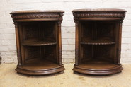 Pair quality bombe renaissance corner cabinets in walnut