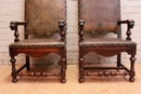 Renaissance style Arm chairs in Walnut, France 19th century