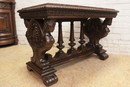 Renaissance style Center table in walnut and marble, France 19th century