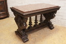 Renaissance style Center table in walnut and marble, France 19th century