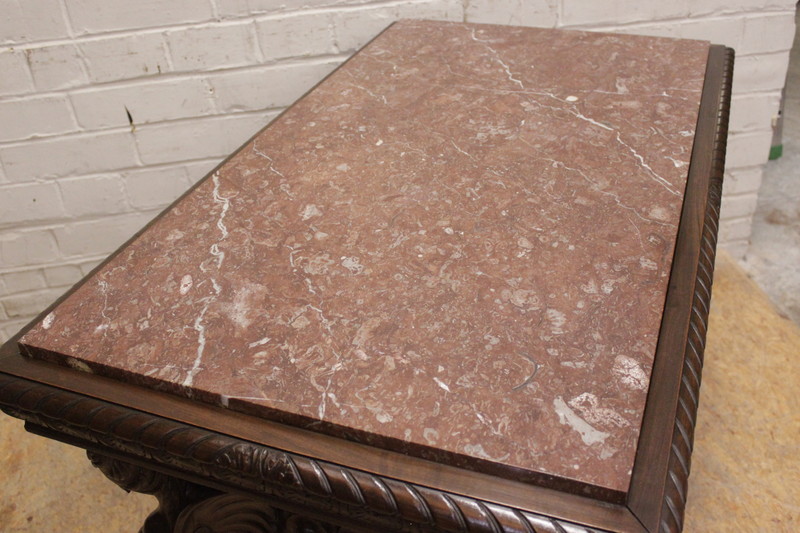 Quality renaissance marble top center table inwalnut 