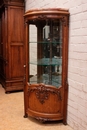 Regency style Corner display cabinet in oak marble beveled glass, France 1900