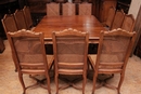 Regency style Table and 12 chairs in Beech wood, France 19th century