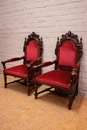 Renaissance style Arm chairs and chairs in Oak, Belgium 19th century