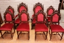 Renaissance style Arm chairs and chairs in Oak, Belgium 19th century