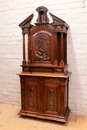 Renaissance style Cabinet in walnut and marble, France 19th century
