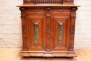 Renaissance style Cabinet in walnut and marble, France 19th century