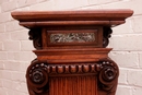 Renaissance style Pedestal in walnut and marble, France 19th century