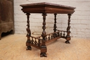 Renaissance style Center table in walnut and marble, France 19th century