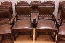 Renaissance style Chairs and arm chairs in Oak, France 19th century