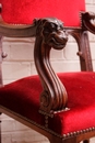 Renaissance style Desk and arm chair in Walnut, France 19th century