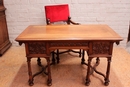 Renaissance style Desk and arm chair in Walnut, France 19th century