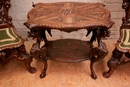 Renaissance style Table and chairs in Walnut, italie 19th century