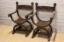 Renaissance/Gothic style Arm chairs in chestnut, France 19th century