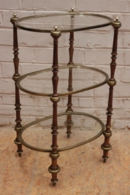 Server table in walnut with bronze and beveled glass