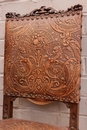 Renaissance style Chairs in walnut and leather, France 19th century