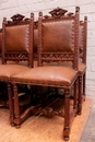 Renaissance style Chairs in walnut and leather, France 19th century
