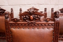 Renaissance style Chairs in walnut and leather, France 19th century