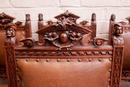 Renaissance style Chairs in walnut and leather, France 19th century
