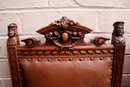 Renaissance style Chairs in walnut and leather, France 19th century