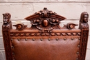 Renaissance style Chairs in walnut and leather, France 19th century