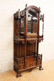 Special walnut display cabinet with wood and marble inlay