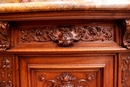 Renaissance style Cabinet in walnut and marble, France 19th century