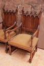 Gothic style Arm chairs in Walnut, France 19th century