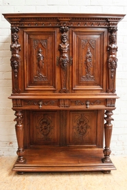 Walnut figural renaissance credenza