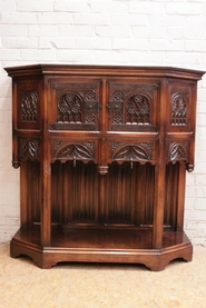 Walnut gothic credenza signed by GOUFFE Faubourg St. Antoine Paris