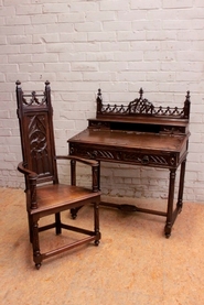 Walnut gothic desk and matching arm chair