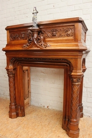 Walnut gothic fire mantle