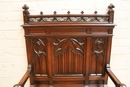 Gothic style hall bench in Walnut, France 19th century
