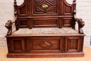 Henri II style Hall bench in Walnut, France 19th century