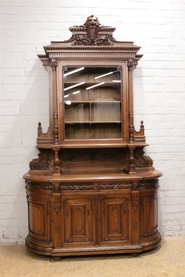 Walnut Henri II bombe cabinet