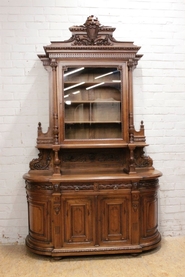 Walnut Henri II bombe cabinet