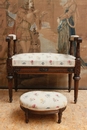 Louis XVI style Bench and stool in Walnut, France 19th century