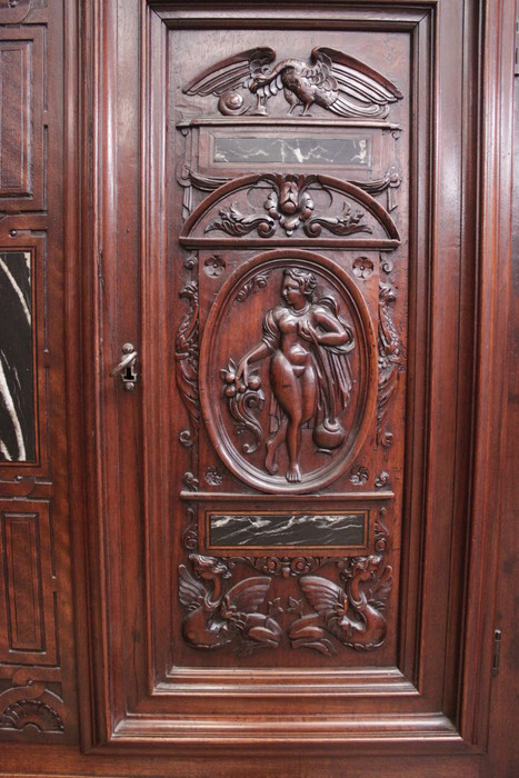 Walnut renaissance cabinet with marble inlay