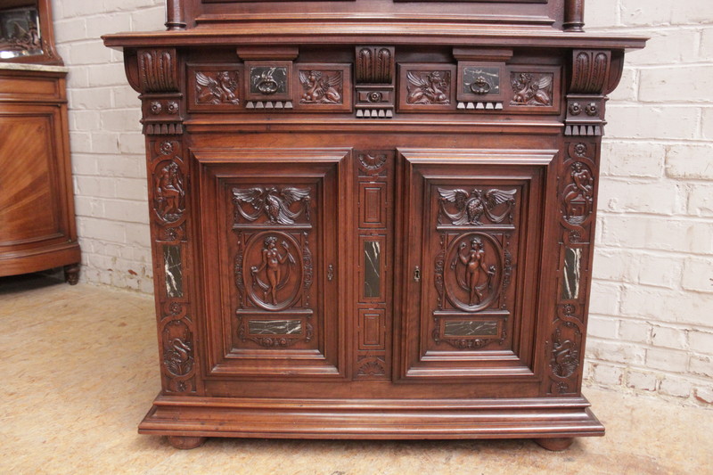 Walnut renaissance cabinet with marble inlay