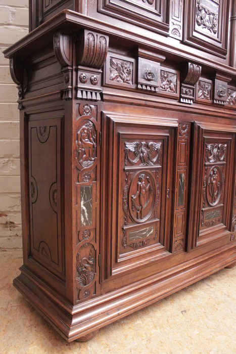 Walnut renaissance cabinet with marble inlay