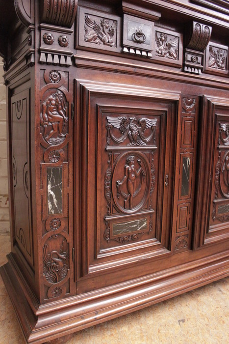 Walnut renaissance cabinet with marble inlay