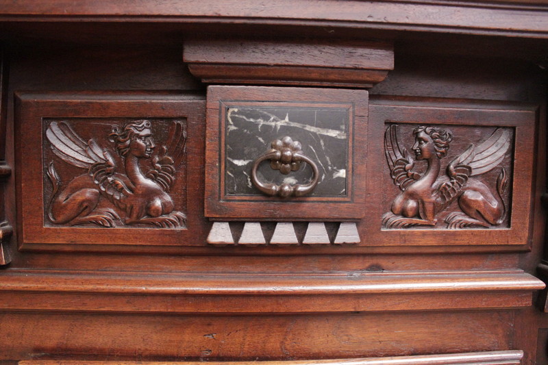 Walnut renaissance cabinet with marble inlay