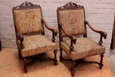 Renaissance style Arm chairs in Walnut, France 19th century